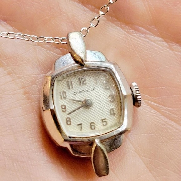 Vintage Caravelle by Bulova Classic Dainty Silver Watch Necklace - Picture 7 of 8